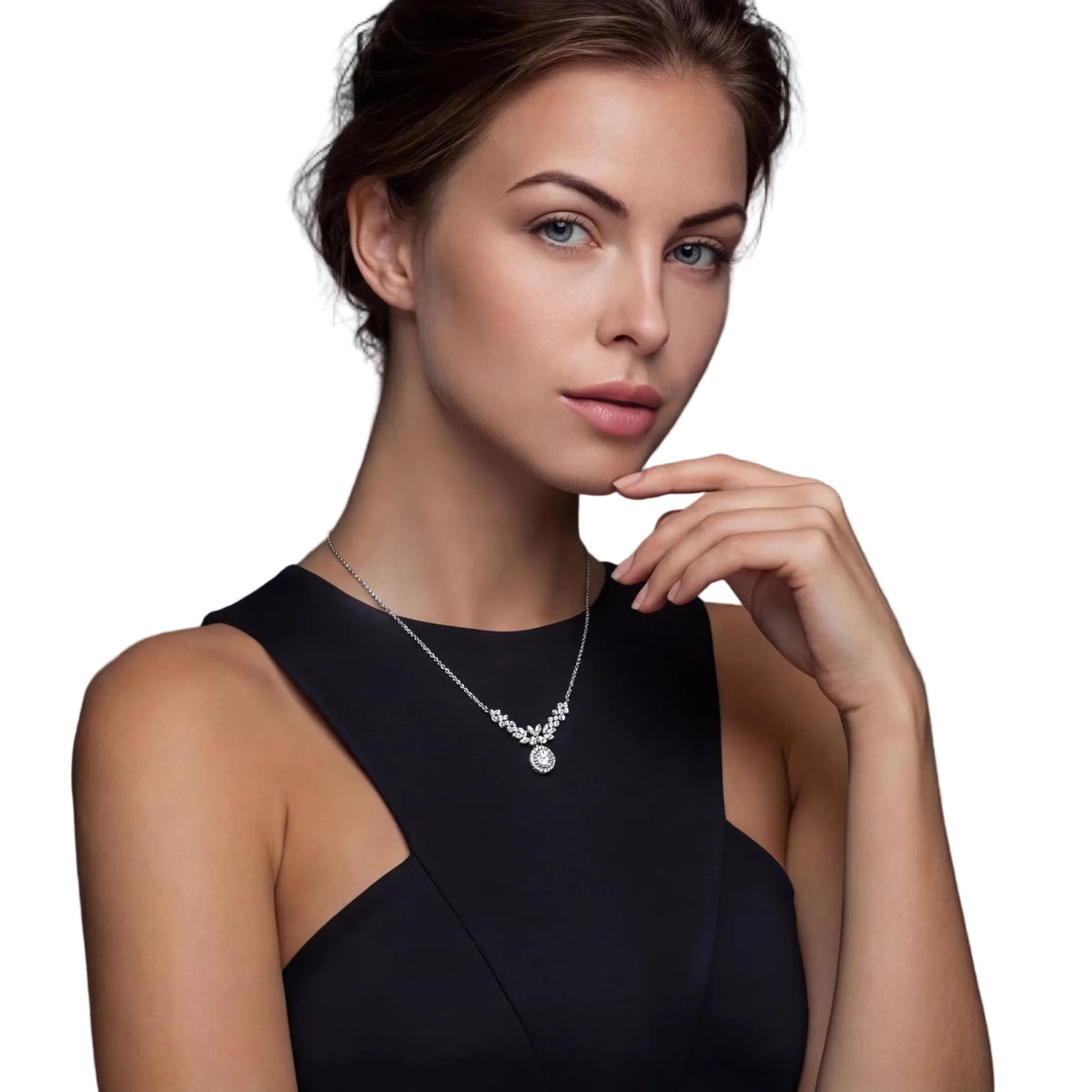 Statement-Kette mit feinem Silberkettchen und rundem Flügel-Anhänger mit Strass