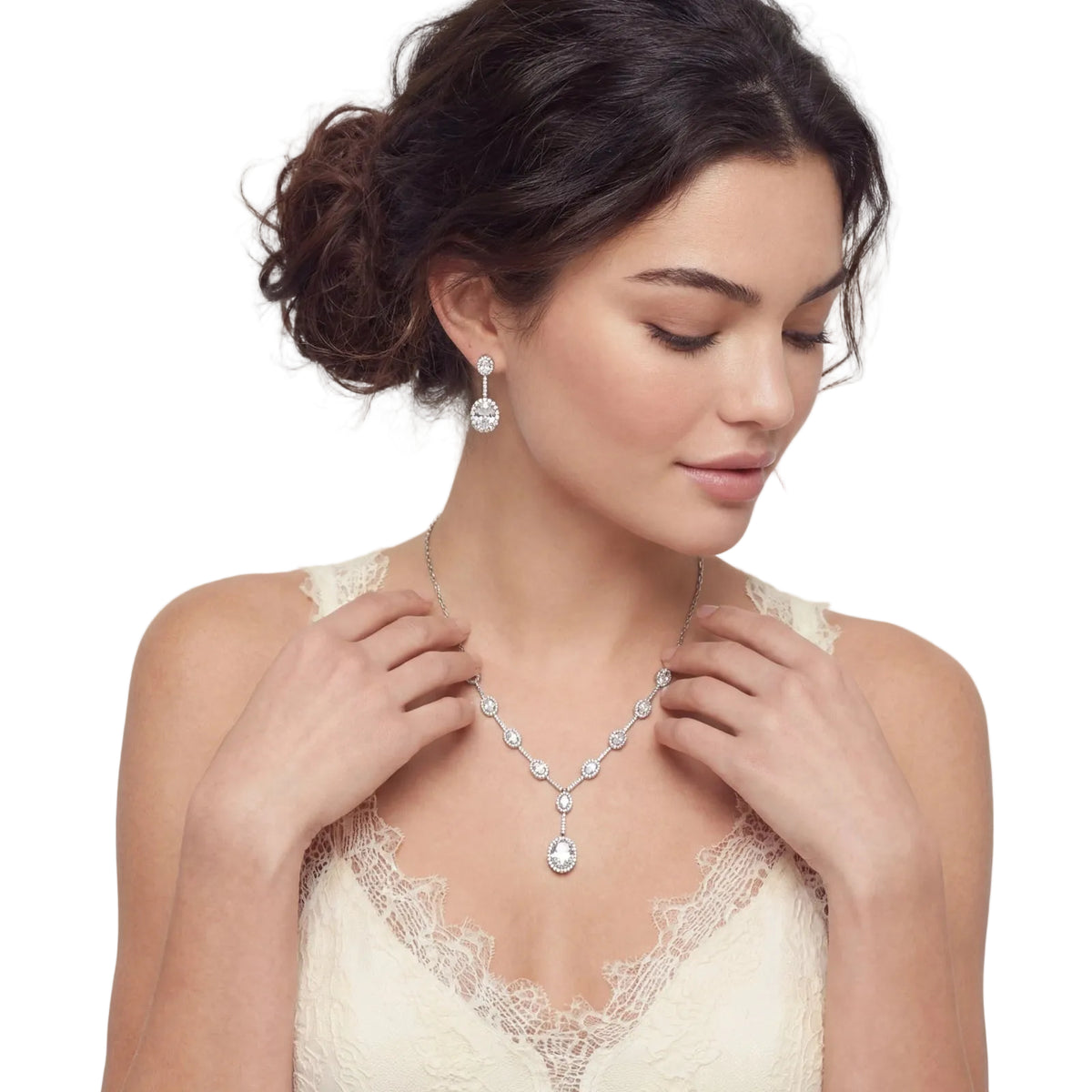 Schmuck-Set mit Halskette und Tropfenohrring, runde Anhänger