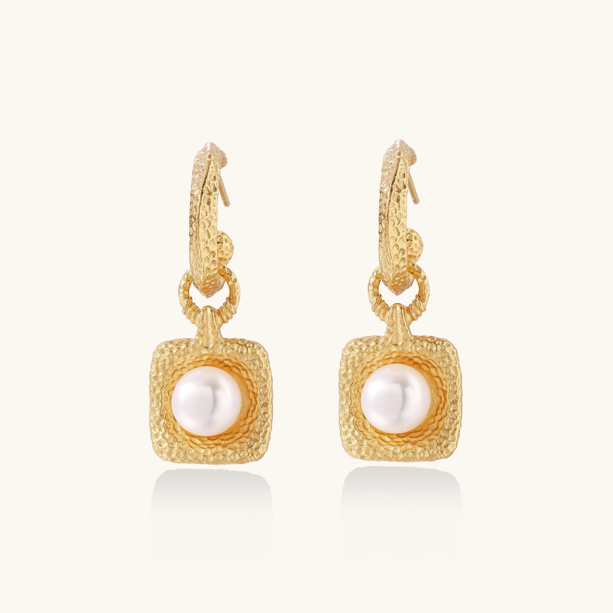Golden Pearl Drop Hoops