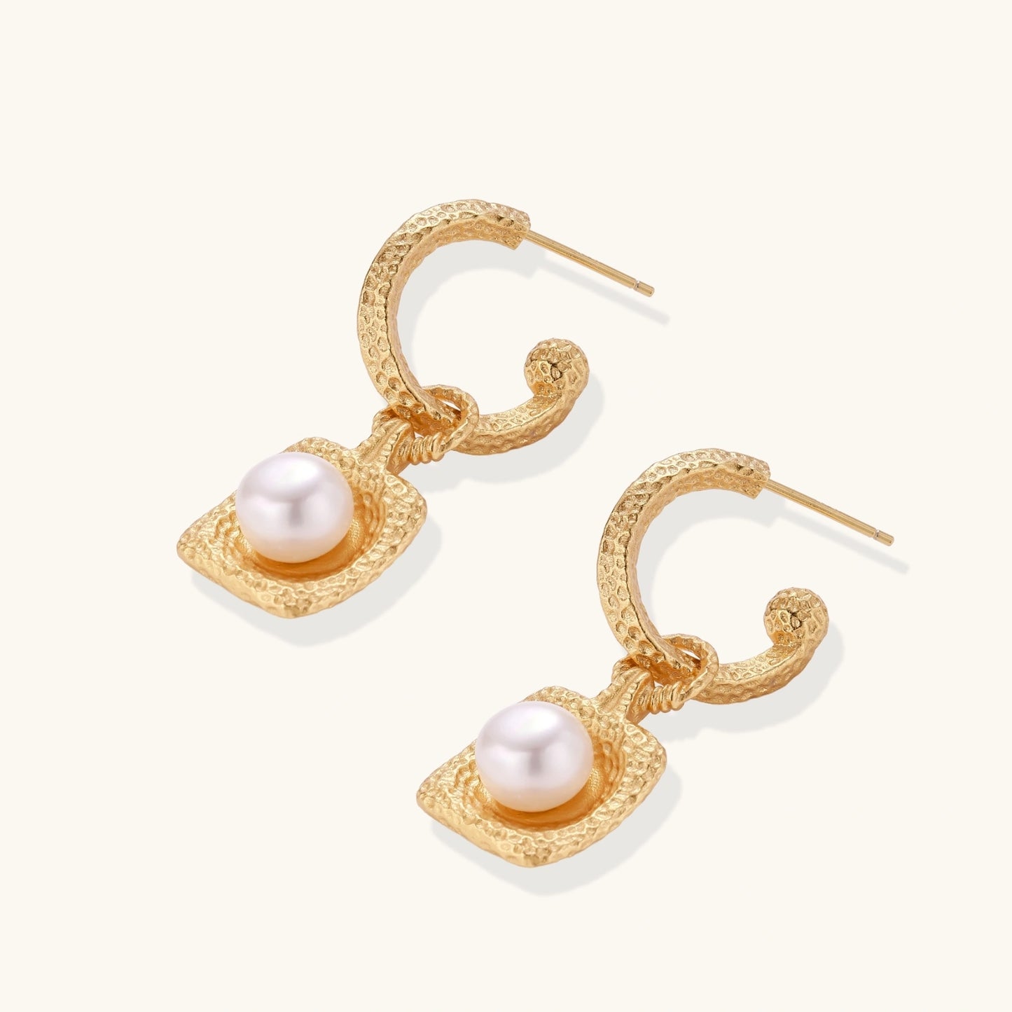 Golden Pearl Drop Hoops